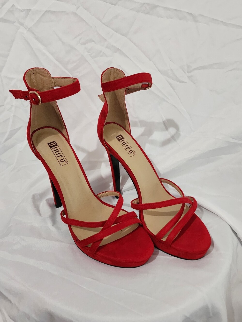 5in Red Strappy Stiletto Heels with Ankle Strap